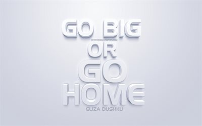 Go Big or Go Home, Eliza Dushku quotes, white 3d art, quotes about life, popular quotes, inspiration, white background, motivation