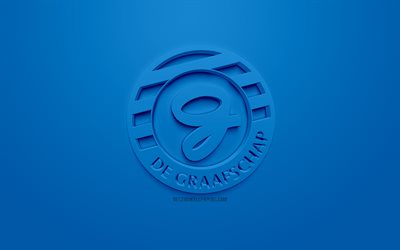 De Graafschap, creative 3D logo, blue background, 3d emblem, Dutch football club, Eredivisie, Doetinchem, Netherlands, 3d art, football, stylish 3d logo