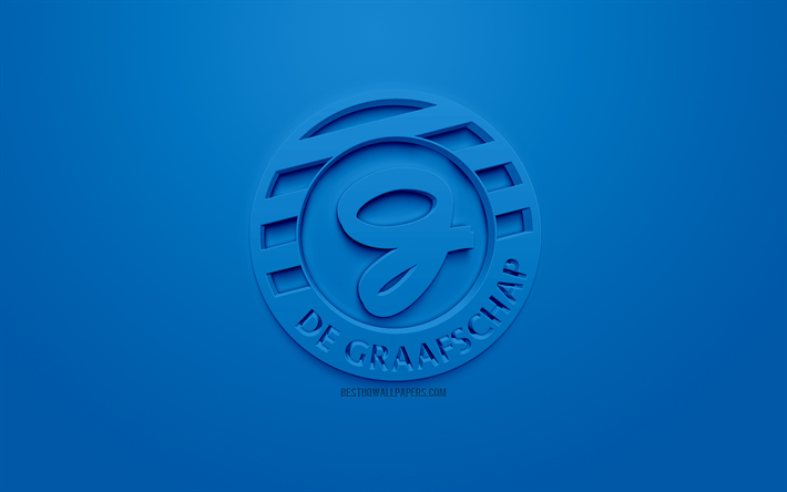 De Graafschap, cr&#233;atrice du logo 3D, fond bleu, 3d embl&#232;me, club de foot n&#233;erlandais, Eredivisie, Doetinchem, pays-bas, art 3d, le football, l&#39;&#233;l&#233;gant logo 3d