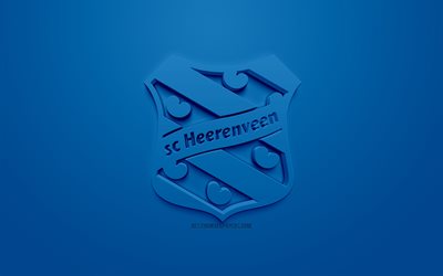SC Heerenveen, cr&#233;atrice du logo 3D, fond bleu, 3d embl&#232;me, club de foot n&#233;erlandais, Eredivisie, Heavenven, pays-bas, art 3d, le football, l&#39;&#233;l&#233;gant logo 3d