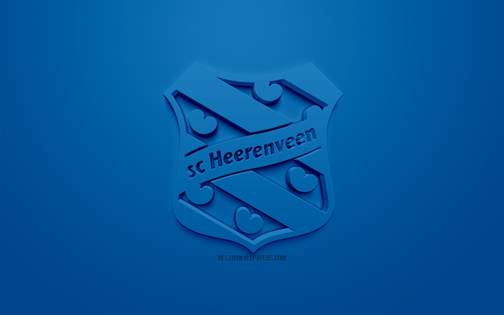SC Heerenveen, cr&#233;atrice du logo 3D, fond bleu, 3d embl&#232;me, club de foot n&#233;erlandais, Eredivisie, Heavenven, pays-bas, art 3d, le football, l&#39;&#233;l&#233;gant logo 3d