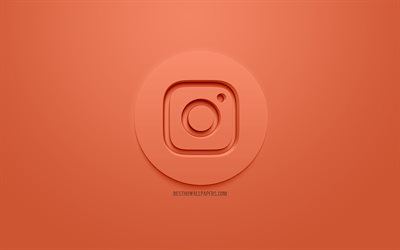 Instagram, 3D logo, emblème, réseau social, Instagram logo créatif, art 3D, fond orange