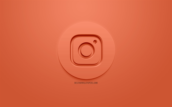 Instagram, 3Dロゴ, エンブレム, 社会的ネットワーク, Instagramのロゴ, 創作3Dアート, オレンジ色の背景
