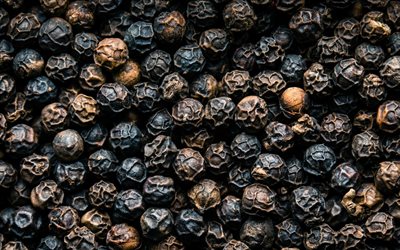 Black pepper texture, peppercorn, background with black pepper