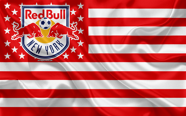 New York Red Bulls, Amerikan futbol kul&#252;b&#252;, yaratıcı Amerikan bayrağı, kırmızı beyaz bayrak, İLKAY, New York, ABD, logo, amblem, B&#252;y&#252;k Futbol Ligi, ipek bayrak, futbol