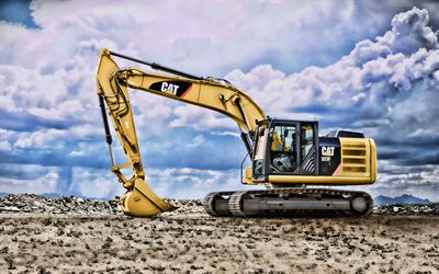 Caterpillar 323F, HDR, excavator, quarry, construction equipment, trucks, CAT 323F, excavator work, Caterpillar