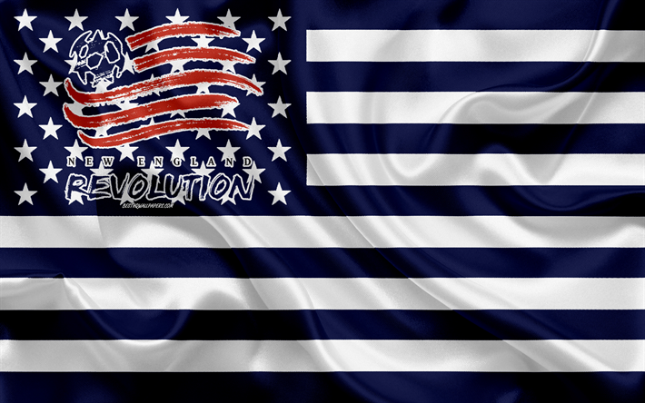 New England Revolution, American football club, American creative drapeau, bleu gris drapeau, MLS, Grand Boston, Massachusetts, etats-unis, le logo, l&#39;embl&#232;me, la Major League Soccer, le drapeau de soie, de soccer, de football