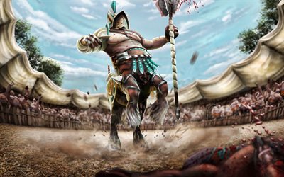 Centaur Warrunner, artwork, Dota 2, monster, centaur on arena, Dota2, Centaur Warrunner Dota