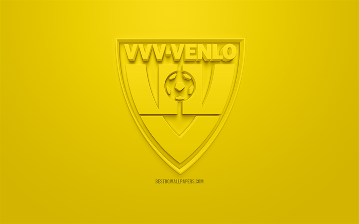 VVV-Venlo, creative 3D logo, yellow background, 3d emblem, Dutch football club, Eredivisie, Venlo, Netherlands, 3d art, football, stylish 3d logo