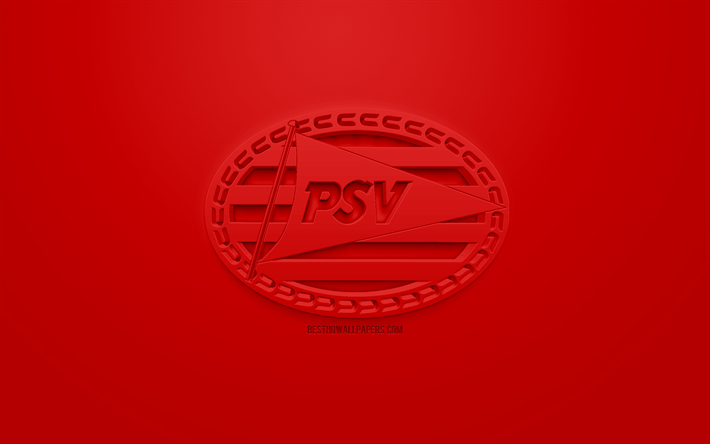 PSV, luova 3D logo, punainen tausta, 3d-tunnus, Hollantilainen jalkapalloseura, Eredivisie, Eindhoven, Alankomaat, 3d art, jalkapallo, tyylik&#228;s 3d logo