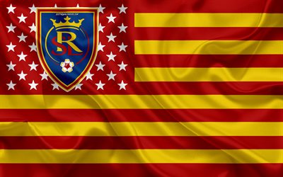 Real Salt Lake, American soccer club, Amerikan lippu, punainen keltainen lippu, MLS, Salt Lake City, Utah, USA, logo, tunnus, Major League Soccer, silkki lippu, jalkapallo