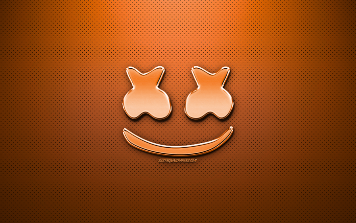 Marshmello logotipo laranja, f&#227; de arte, american DJ, o logotipo do google chrome, Christopher Comstock, Marshmello, laranja metal de fundo, DJ Marshmello, DJs, Marshmello logotipo