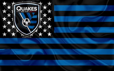 San Jose Earthquakes, American soccer club, American flag, blue black flag, MLS, San Jose, California, USA, logo, emblem, Major League Soccer, silk flag, soccer, football