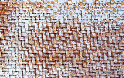 wooden weaving texture, 4k, wickerwork, wooden backgrounds, macro, wooden textures, brown background, brown wood