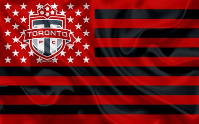 Toronto FC, Canadian soccer club, American flag, red black flag, MLS, Toronto, Ontario, Canada, USA, logo, emblem, Major League Soccer, silk flag, soccer, football