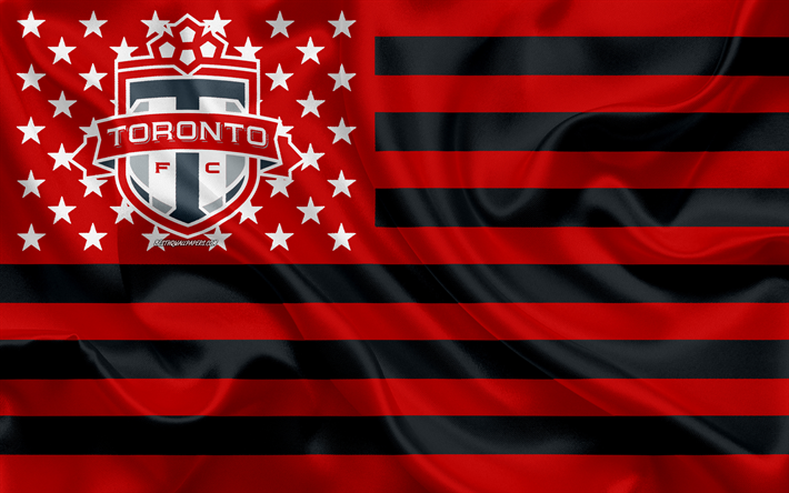 Toronto FC, Canadian soccer club, Amerikanska flaggan, red black flag, MLS, Toronto, Ontario, Kanada, USA, logotyp, emblem, Major League Soccer, silk flag, fotboll