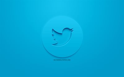 Twitter, logo, fond bleu, 3d, logo Twitter, réseau social, créatif art 3d