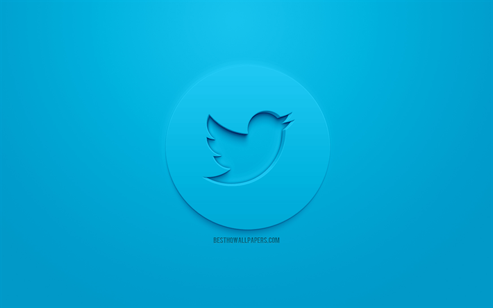 Twitter, logotyp, bl&#229; bakgrund, 3d Twitter logotyp, sociala n&#228;tverk, kreativa 3d-konst