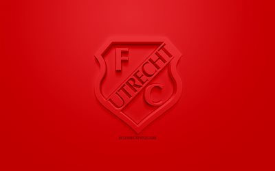 FC Utrecht, creative 3D logo, red background, 3d emblem, Dutch football club, Eredivisie, Utrecht, Netherlands, 3d art, football, stylish 3d logo