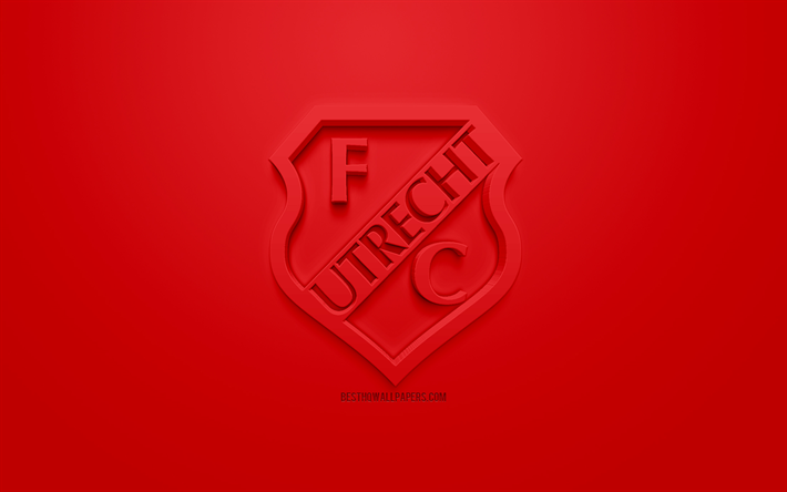 Le FC Utrecht, cr&#233;atrice du logo 3D, fond rouge, 3d embl&#232;me, club de foot n&#233;erlandais, Eredivisie, Utrecht, pays-bas, art 3d, le football, l&#39;&#233;l&#233;gant logo 3d