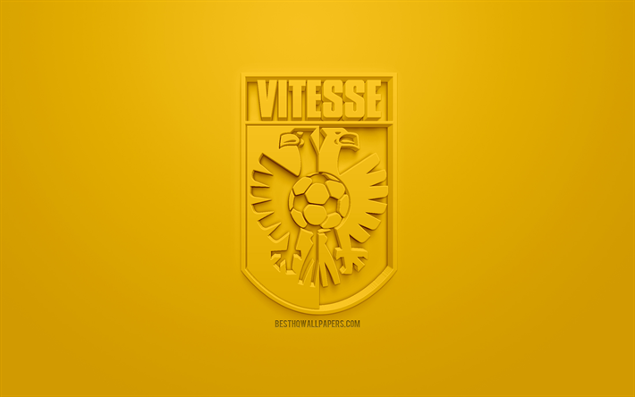 SBV Vitesse, cr&#233;atrice du logo 3D, fond jaune, 3d embl&#232;me, club de foot n&#233;erlandais, Eredivisie, Arnhem, pays-bas, art 3d, le football, l&#39;&#233;l&#233;gant logo 3d