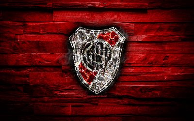 River Plate FC, burning logo, Argentine Superleague, red wooden background, Argentinean football club, Argentine Primera Division, CA River Plate, football, soccer, River Plate logo, Nunez, Argentina