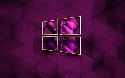 Windows 10, logo, purple diamond logo, creative art, purple background, emblem, Windows