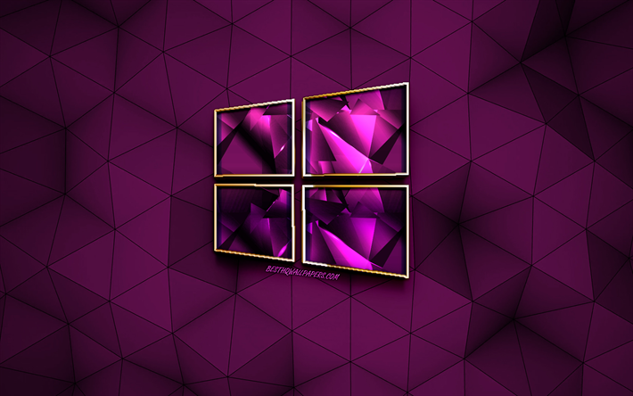Windows 10, logo, diamante roxo logotipo, arte criativa, fundo roxo, emblema, Windows