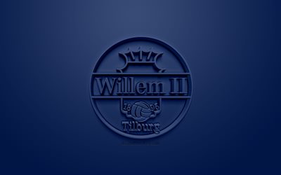 Willem II Tilburg, yaratıcı 3D logosu, mavi arka plan, 3d amblem, Hollanda Futbol Kul&#252;b&#252;, T&#252;rk, Tilburg, Hollanda, 3d sanat, futbol, 3d logo şık