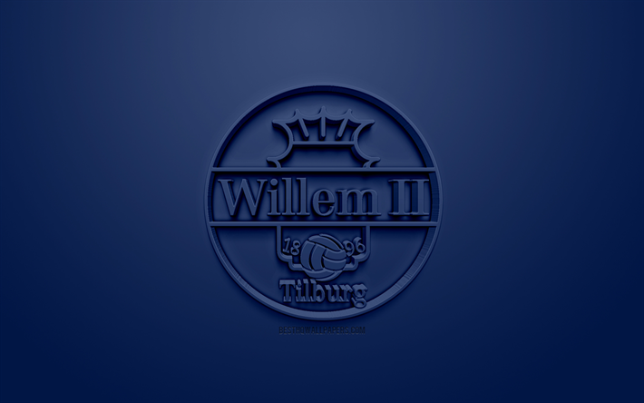 Willem II Tilburg, creative 3D logo, blue background, 3d emblem, Dutch football club, Eredivisie, Tilburg, Netherlands, 3d art, football, stylish 3d logo