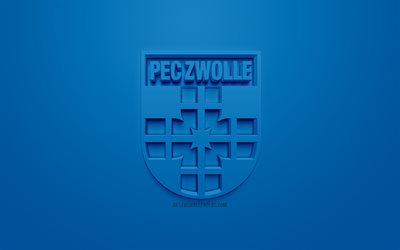 PEC Zwolle, yaratıcı 3D logosu, mavi arka plan, 3d amblem, Hollanda Futbol Kul&#252;b&#252;, T&#252;rk, Zwolle, Hollanda, 3d sanat, futbol, 3d logo şık