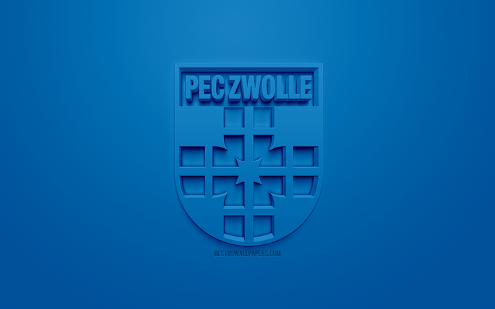 pec zwolle, kreative 3d-logo, blauer hintergrund, 3d-emblem, das niederl&#228;ndische fu&#223;ball-club, eredivisie, zwolle, niederlande, 3d-kunst, fu&#223;ball, stylische 3d-logo