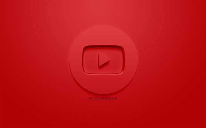 يوتيوب, شعار, الأحمر رمز 3d, الأحمر شعار, الإبداعية الفن 3d, خلفية حمراء