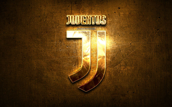 Juventus golden logo, fan art, Juve, Serie A, Juventus logo, metal background, creative, italian football club, Juventus metal new logo, Italy, Juventus FC, Juventus new logo