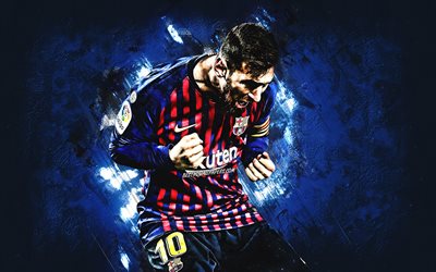 Lionel Messi, le FC Barcelone, le footballeur Argentin, attaquant, de l&#39;objectif, de la joie, de La Liga, l&#39;Espagne, la star du football, de pierre bleue d&#39;arri&#232;re-plan, art cr&#233;atif, Leo Messi, Barcelone