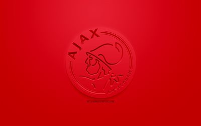 AFC Ajax, luova 3D logo, punainen tausta, 3d-tunnus, Hollantilainen jalkapalloseura, Eredivisie, Amsterdam, Alankomaat, 3d art, jalkapallo, tyylik&#228;s 3d logo, Ajax Amsterdam