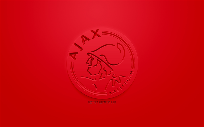 AFC Ajax, yaratıcı 3D logo, kırmızı bir arka plan, 3d amblem, Hollanda Futbol Kul&#252;b&#252;, T&#252;rk, Amsterdam, Hollanda, 3d sanat, futbol, 3d logo, Kolombiya şık