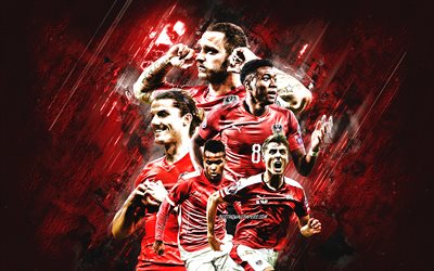 Austria national football team, red stone background, Austria, football, Marko Arnautoviс, David Alaba, grunge art