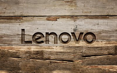 Lenovo wooden logo, 4K, wooden backgrounds, brands, Lenovo logo, creative, wood carving, Lenovo