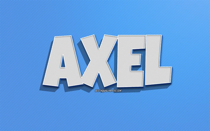 Axel, fond de lignes bleues, fonds d&#39;&#233;cran avec noms, nom d&#39;Axel, noms masculins, carte de voeux Axel, dessin au trait, photo avec le nom d&#39;Axel