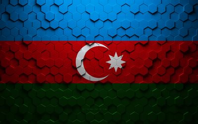 アゼルバイジャンの旗, ハニカムアート, アゼルバイジャンの六角形の旗, アゼルバイジャン, 3D六角形アート, アゼルバイジャンの国旗