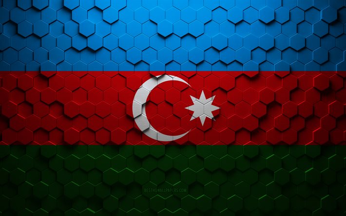 Bandeira do Azerbaij&#227;o, arte do favo de mel, bandeira dos hex&#225;gonos do Azerbaij&#227;o, Azerbaij&#227;o, arte dos hex&#225;gonos 3D, bandeira do Azerbaij&#227;o