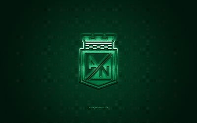 Atletico Nacional, squadra di calcio colombiana, logo verde, sfondo verde in fibra di carbonio, Categoria Primera A, calcio, Medellin, Colombia, logo Atletico Nacional
