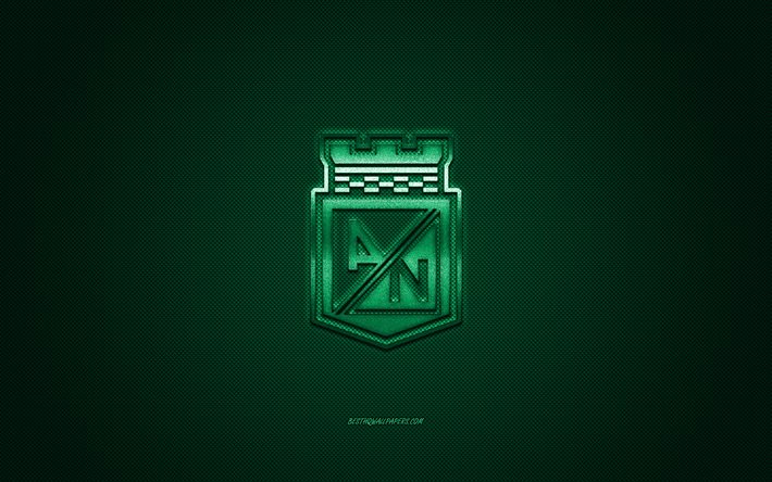 Atletico Nacional, Colombian football club, green logo, green carbon fiber background, Categoria Primera A, football, Medellin, Colombia, Atletico Nacional logo