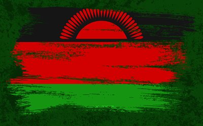 4k, Malawin lippu, grunge-liput, Afrikan maat, kansalliset symbolit, siveltimenveto, Malawian lippu, grunge-taide, Afrikka, Malawi