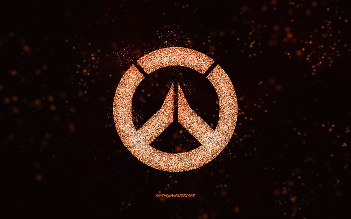 Logo de paillettes Overwatch, fond noir, logo Overwatch, art de paillettes orange, Overwatch, art cr&#233;atif, logo de paillettes orange Overwatch