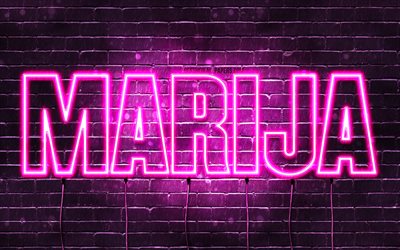 Marija, 4k, pap&#233;is de parede com nomes, nomes femininos, nome de Marija, luzes de n&#233;on roxas, Feliz Anivers&#225;rio Marija, nomes femininos b&#250;lgaros populares, foto com o nome de Marija