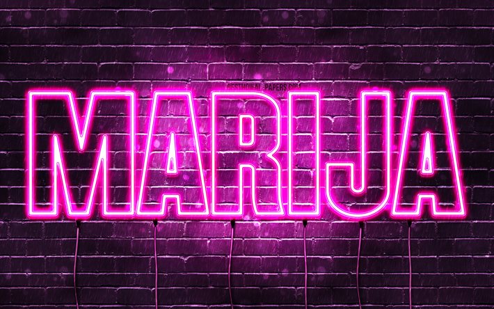 Marija, 4k, wallpapers with names, female names, Marija name, purple neon lights, Happy Birthday Marija, popular bulgarian female names, picture with Marija name