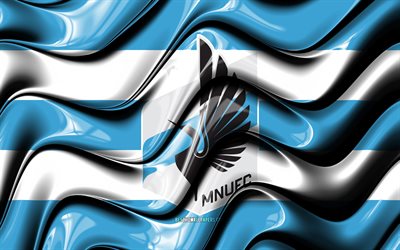 Bandiera del Minnesota United, 4K, onde 3D blu e bianche, MLS, squadra di calcio americana, calcio, logo del Minnesota United, Minnesota United FC