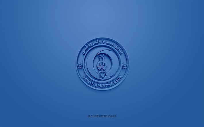 Aswan SC, kreativ 3D-logotyp, bl&#229; bakgrund, 3d-emblem, egyptisk fotbollsklubb, Egyptian Premier League, Aswan, Egypten, 3d-konst, fotboll, Aswan SC 3d-logotyp
